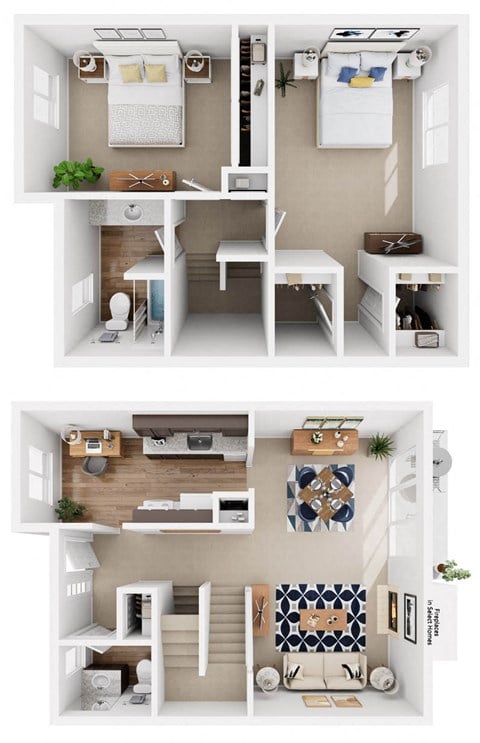 Floor plan for 2 beds, 1.5 baths, 1256 sqft